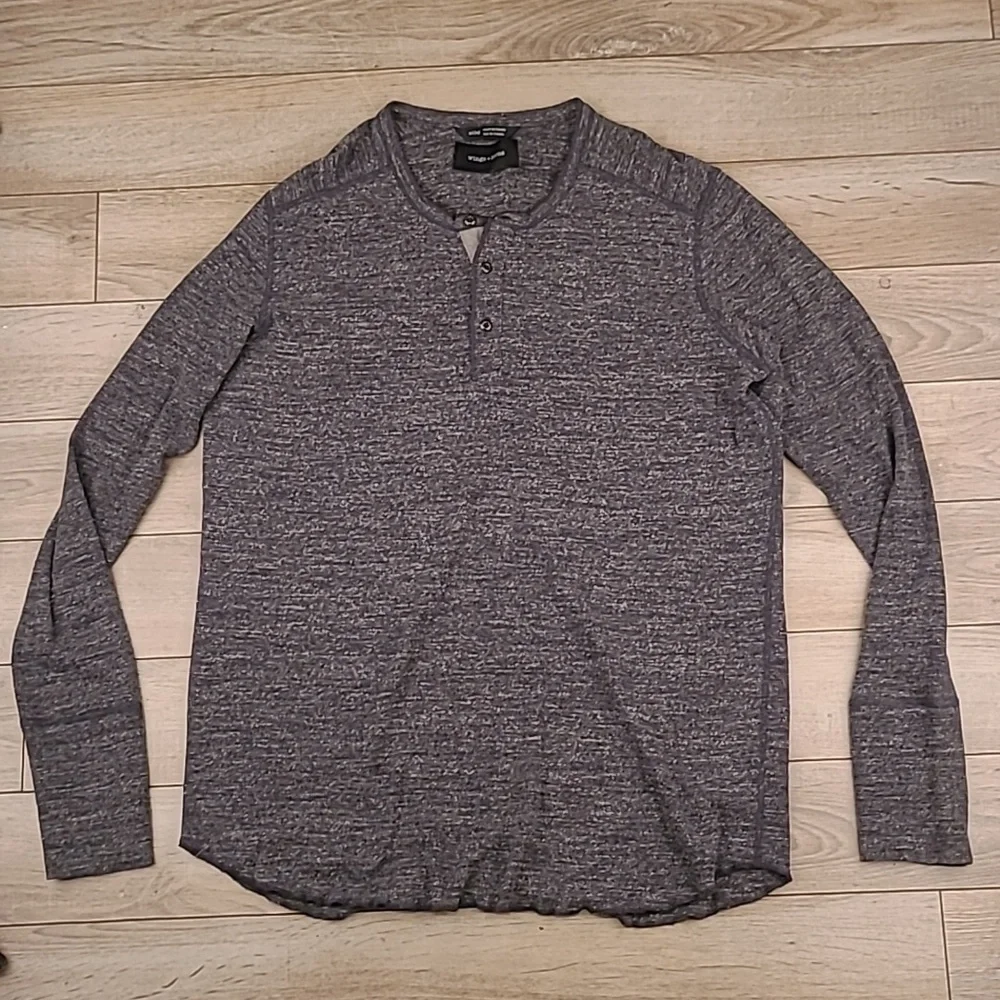 WINGS + HORNS Canada Dark Grey Henley Cotton Sz XL Half Button Long Sleeve Shirt